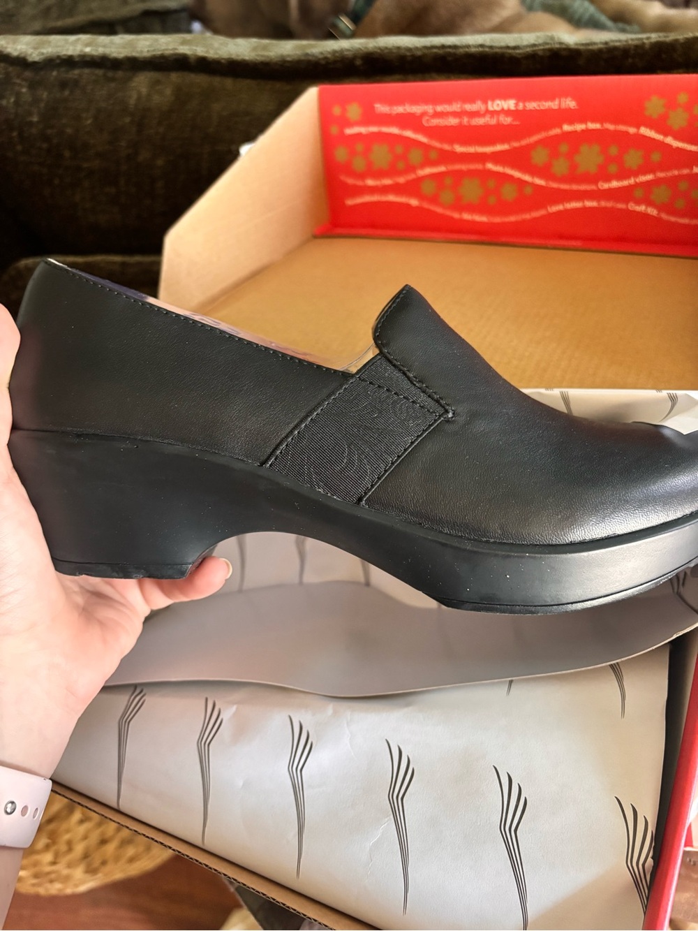 Dansko Black Leather Slip-On Clog Mule